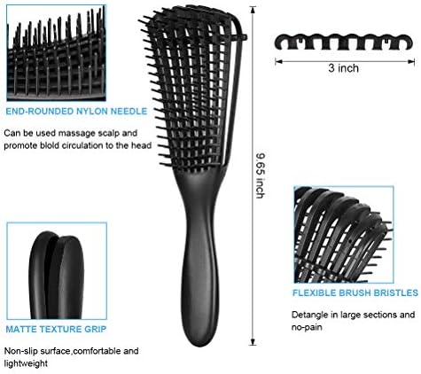 Четка за разнищване на естествена коса Emoly 2 бр.-Detangler for America 3a - 4c за къдрава, къдрава, къдрава коса, лесно распутывается влажна / суха (черен)