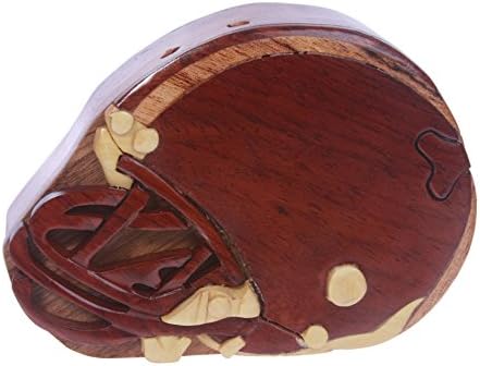 Дървена кутия-Пъзел във Формата На Футболна шлем Ръчно изработени с Тайно Декорации - Футболен каска