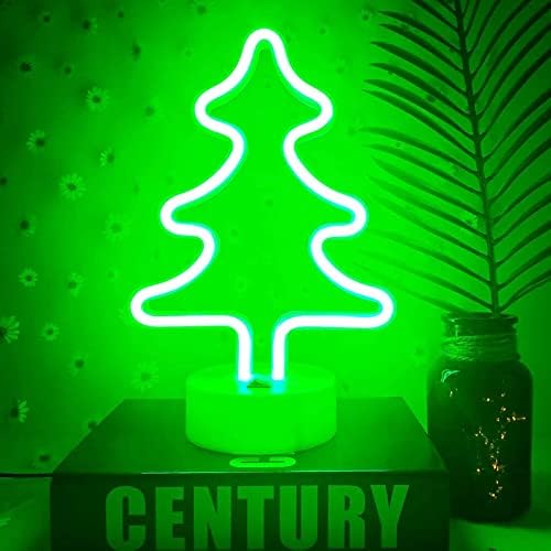 Коледна Неонова реклама VIFULIN Зелени Неонови Светлини, Елхи, Коледни Неонови Светлини във формата на дърво с захранван от батерия / USB, Коледно Led Табела Неонова Лампа