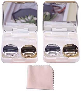 Комплект от чанти за контактни лещи CADEVED с огледало, опаковки от 2 Компактни Пътни чанти за ежедневна употреба и на открито (златен)
