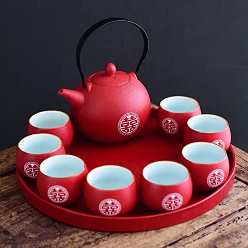 Китайското Традиционно Сватбена Украса, Червен Чай, Китайски Чай кунг-фу, Кана с 8 Чаши и една Чаена дъска, Червена Сватбена Порцелан Чай, Чай на Двойно щастие за въз?