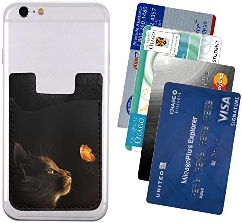dansenvmei Котка Пеперуда Държач за карти Кожен Портфейл за кредитни карти ID Залепваща Стикер На задния панел на iPhone