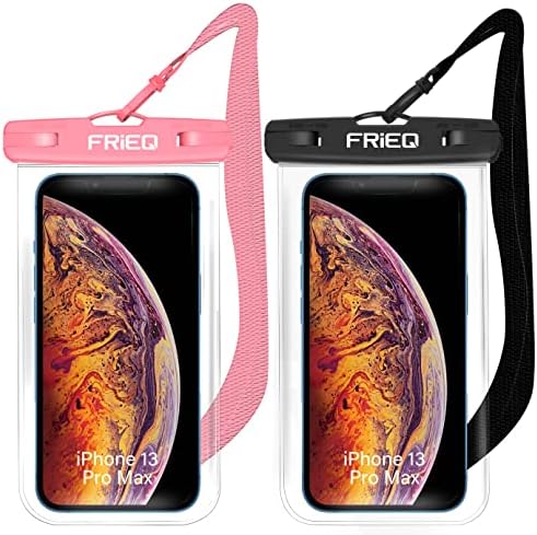 FRiEQ Водоустойчив калъф за телефон - 2 опаковки, универсален водоустойчив калъф за телефон IPX8, суха чанта с каишка за iPhone 14/13 / 12/11 Pro Max Samsung Galaxy S22 S20 и по-до 7 инча (черен и