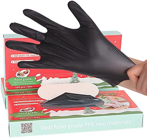 CK СК Tech Коледни Ръкавици за еднократна употреба Черни винилови Ръкавици Без латекс за домакинство, обработка на хранителни