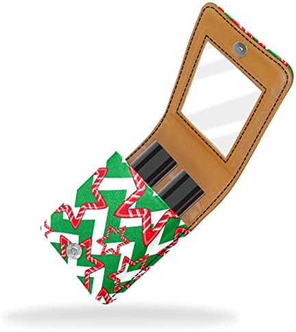 Калъф за Червило Candy Коледа Star Green Whute Zigzag Мини Държач за Червило, Чанта-Органайзер С Огледало за Чантата си, Косметичка За Пътуване