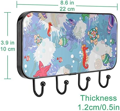 Морски Живот на Костенурка Морска Звезда Мивка Морско Конче Принт Закачалка за дрехи Монтиране на стена, Входна Закачалка за дрехи с 4 Куки за Палто, Шапка, Кърпа в Ч