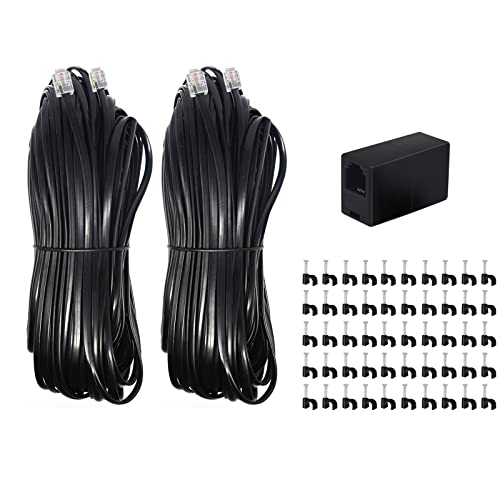 (2+1+100 Опаковката) 2 ЕЛЕМЕНТА 100-крак Плосък Телефонен кабел със Стандартен конектор Rj11 и 1 вграден трапецеидальным