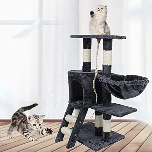 AOOF Cat Tree Deluxe Мулти-Кула с Когтеточкой, Играчки за Активна Почивка, Къща за домашни Любимци, Тъмно Сиво (Тип: Def)