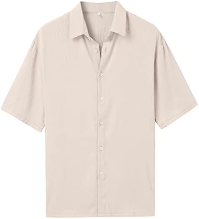 2023 Нова Мъжки Пролетно-Лятна Мода Ежедневни Однотонная Бельо Риза с Везикулозната Бутони и Ревери, Риза с Къс ръкав, Тениска