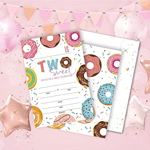Покана карта на парти в чест на 2-ри рожден ден HUYAW Donut 25 Картички с Размер 4 x 6 инча, Две Покани за рожден Ден