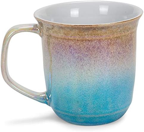 Elanze Designs Крем С Лъскава Синя Дъга Черешката на 17 унции Керамични Чаши за Кафе и Комплект от 4 Чаши