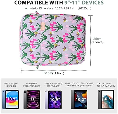 TiMOVO 9-11 Чанта за таблет с пагон за iPad 10.2 2021-2019, iPad на 10-то поколение 2022, iPad Air 5/4 10.9, iPad Pro 11 2022-2018, Galaxy Tab A8 10.5, Tulip