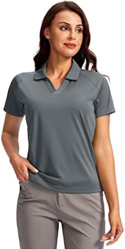 Жените Риза за голф Obla Dry Fit, Тенис Блузи с V-образно деколте и Къс Ръкав, UPF50 + Ризи Топка за Голф с Яка за Жени