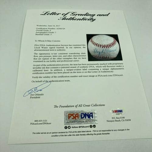 Красив Играта на топка с Автограф на Лойд Уэйнера, Рядка Химикалка Писалка С Автограф на PSA DNA - Бейзболни Топки С