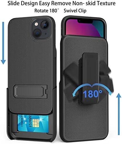 Ailiber е Съвместим с калъф за iPhone 13 Mini, Кобур с защитно фолио за екрана, Повратна Клипс за колан, Поставка за карти с памет, Тънък противоударным калъф за телефон за iPhone