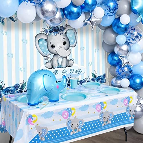 Winrayk Декорации за детската душа във формата на Слон, за момче, Набор от Гирлянди от сините балони във формата на Слон, Това е фон за момче, Покривка, балон от фолио във