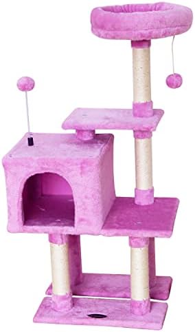 Етажната собственост KIYUMI Cat Tree Cat Tower с Когтеточкой от Сезал за котки в затворени помещения, Мебели за котки от Котешки Дърво с Хамак и играчки-топки за Коте, на някол?