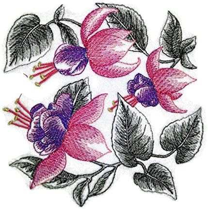 Обичай скица цъфтящи цветя BeyondVision [Очертанията на фуксия], бродирана на желязо нашивке [4,86 4,86] [Произведено
