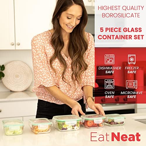 EatNeat 5 Опаковки стъклени съдове за съхранение на храна с затегнати защелкивающимися капаци за запазване на свежестта на храната - от фурната на масата във фризера | ?