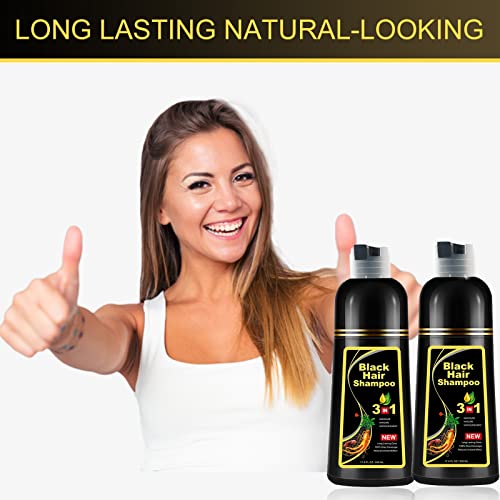 VSKU 2 Опаковки Черен Шампоан-боя за коса 3 в 1 за коса Покритие на седины Незабавно Растителни Съставки Боя за