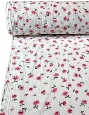 Магазин тъкани САЩ, бяла розова двойна газова плат с цветен модел, рокля от памук ширина 56 см