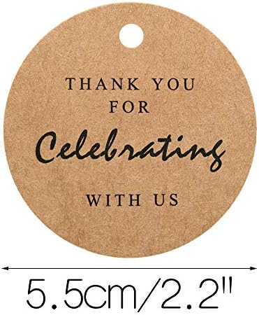 Етикет Благодаря ви, че се Празнуват с нас, Подарък Етикет от оригинални Дизайнерски хартия, 100 БР крафт-бирок с Завязками за Сватба, бебе душ, партита (Кафяв)