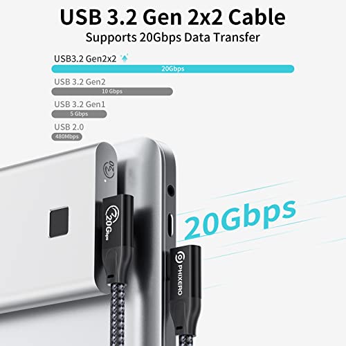USB кабел C-USB C мощност 100 W 1,6 метра, с Правоъгълна Кабел за трансфер на данни USB C 3.2 Генерал 2x2 20 gbps, кабел за бързо зареждане с видеовыходом 4K, съвместим с Thunderbolt 3, MacBook Pro,