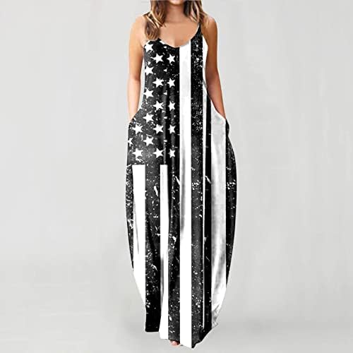 Жена Макси рокля на 4 юли, Ежедневна Лятна Рокля в стил Бохо, Американското Знаме, С Кръгло деколте, В Бретелях, Без