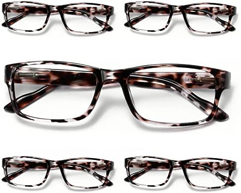 5 двойки бели очила за четене с леопардовым принтом за жени, блокер синя светлина компютърни очила, удобни четци на пролетта