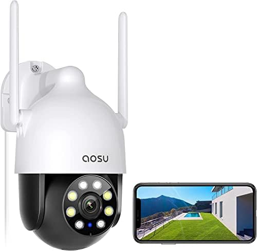 Камери за сигурност AOSU 2K за улицата/къща, Канче на 360 °, Круиз по времето, 2.4 G WiFi Камера за Сигурност с проследяване на движение, прожектором и сирена, 2-лентов звук, Пъ?