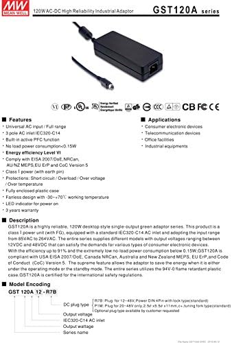 Промишлен адаптер с висока надеждност MW Mean Well GST120A48-R7B 48V 2.5 A AC/DC