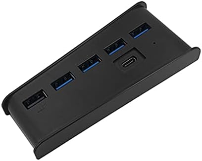 JJWC 5-Портов за Високоскоростен Адаптер-Сплитер Игрова конзола USB Хъб, богат на функции за игралната конзола PS5 Поставка за Зареждане Светлинен индикатор (Цвят: черен