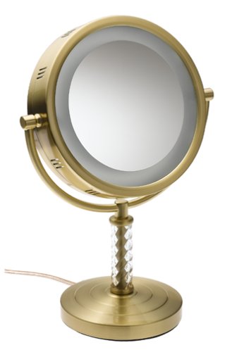 Десктоп огледало за грим с подсветка Jerdon - Огледало за грим с подсветка на Halo от 1-кратно и 6-кратно увеличение от мат месинг - Тоалетен огледало с диаметър 8 инча - Мод?