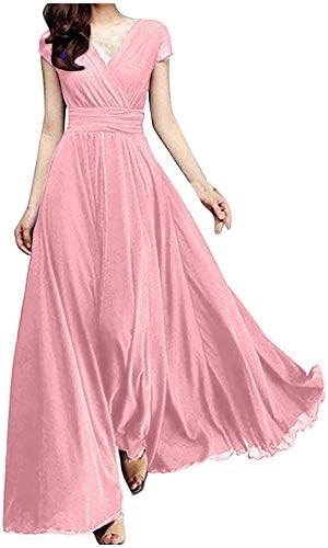 Женствена рокля макси голям размер с V-образно деколте, обикновена летни рокли за жените, шифоновое вечерна рокля с къс