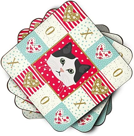 Набор от пяна дъски на каботажните Caroline's Treasures CK5152FC Ragamuffin Love Cat, 4 броя, Червено, 3 1/2 x 3 1/2,