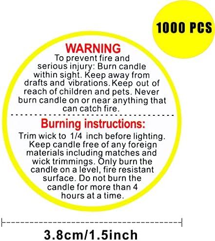 1000 БР. Предупредителни етикети за Свещи - 1,5 Инчов Предупредителни Етикети за Производство на Свещи, Кръгли Стикери