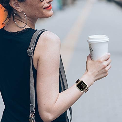 Кожена каишка Simpeak с корпус, съвместим с smart часовника Fitbit Blaze, Каишка от естествена кожа, която замества Fitbit Blaze, рамка Leapard + Rose gold