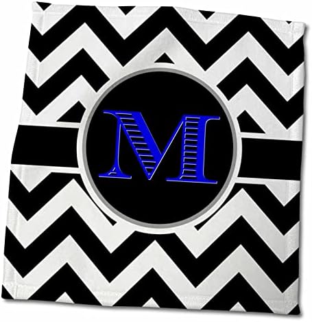 Кърпи 3dRose с черно-бели шевроном и монограм син цвят с инициали M (twl-252196-3)