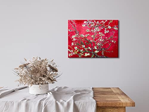 Wieco Art Червено Бадемово Цъфтящо Дърво, Репродукции на Картини на Винсент Ван Гог, Пръстови Отпечатъци, Монтиране на