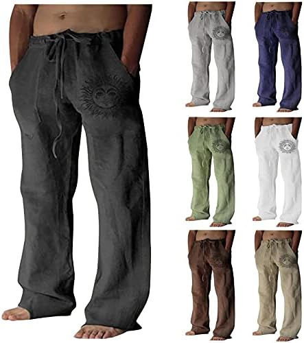 FIRERO Мъжки Ежедневни Дълги Панталони Памук, Ленени Панталони Свободни Панталони Плажни Панталони За Йога