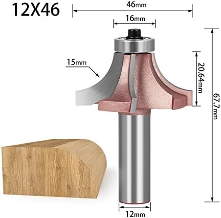 Твердосплавная fresa с опашка 1/2 инча и 12 мм, индустриална машина за фрезоване на дървен материал с кръгла ъгъл, обработена