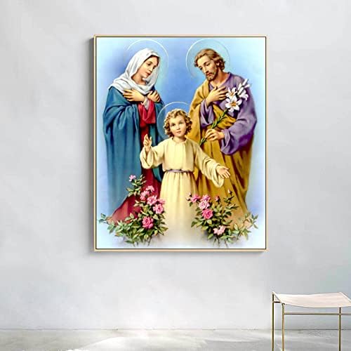 Платно за рисуване на Светото Семейство - Живопис Мария, Йосиф и Бебето Исус - Графика Изящни изкуства - Плакат с Исус,