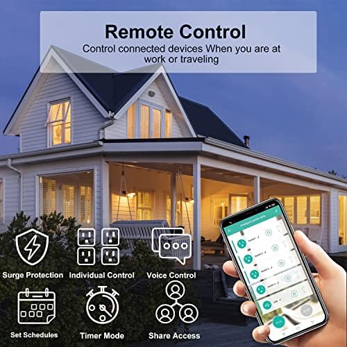 Интелигентен захранване, защита от пренапрежение WiFi Smart Plug 4 Умни контакти с индивидуално управление и 4 USB порта