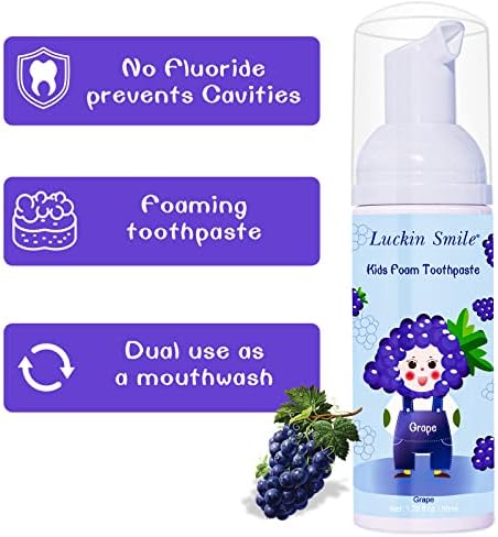 Пенящаяся паста за зъби Luckin Smile Kids с плодов вкус, Натурална формула не съдържаща флуорид, Пенящаяся паста за зъби за U-образна четка за зъби за грижи за зъбите на деца