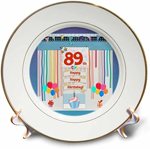 Триизмерен образ на етикет с участието на 89-та годишнина, Торта, Свещи, балони, подаръци, Серпентина - Чинии (cp_360024_1)