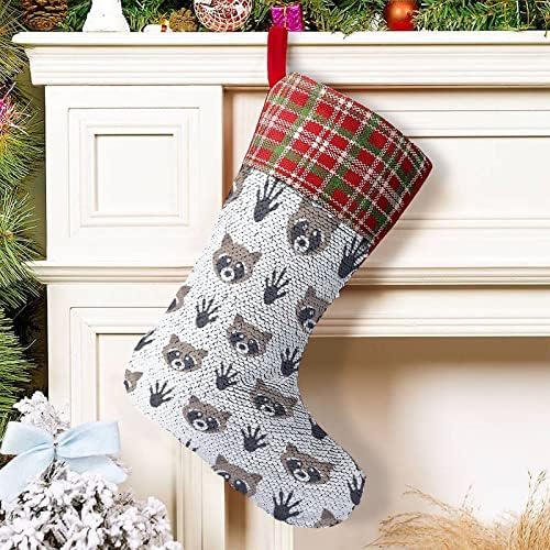 Коледни Чорапи с Пайети и Принтом Лапи Reccoon, Блестящи Стенни Висящи Украси, Украса за Коледната Елха, Празнична Парти