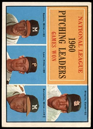 1961 Начело класиране таблица № 47 сред лидерите накланяме NL Уорън Спан / Ърни Броглио / Лю Бердетт / Верн Лоу Милуоки Брейвз / Пирати / Кардиналс (Бейзболна картичка) (Е ?