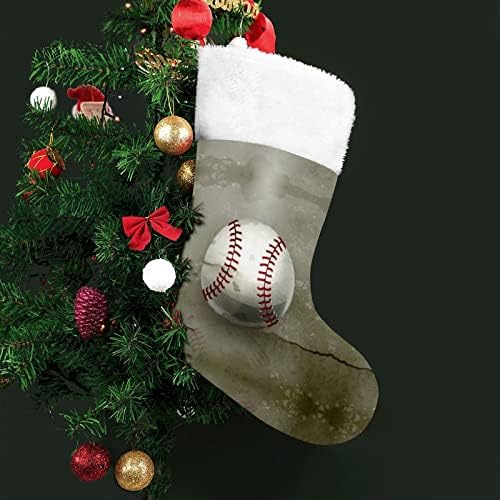 Реколта Коледни Чорапи в Бейзболно Стил, Чорапи с Плюшено Камина, Висящи за Домашен интериор Елхи