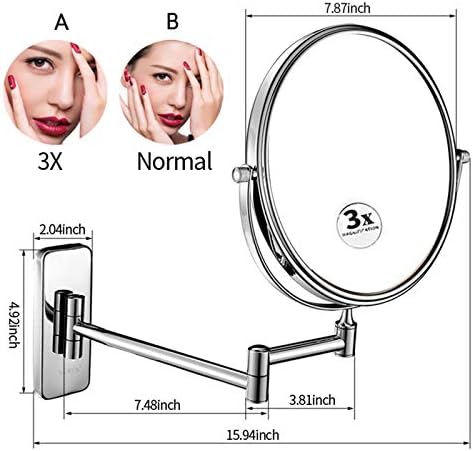 Стенно Огледало За грим, 8-инчов Хромированное Двустранно Увеличително Огледало За Бръснене, Прибиращи Кръгли Огледала за Баня, 3X (Цвят: 3X)