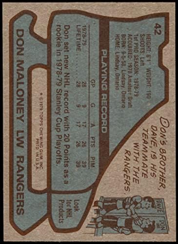 1979 Topps 42 Дон Мэлони Ню Йорк Рейнджърс-Хокей на лед (Хокей на карта) Ню Йорк Рейнджърс-Хокей на лед